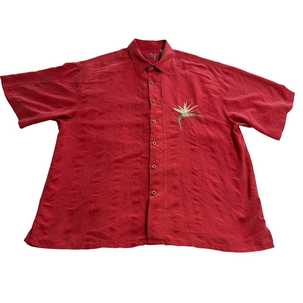 Bamboo Cay Mens XXL‎ Red Bird of Paradise Embroidered Modal Blend Camp Shirt